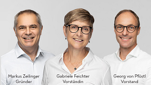 Gruppenfoto von Markus Zeilinger, Gründer, Gabriele Feichter, Vorständin, und Georg von Pföstl, Vorstand der fair-finance Vorsorgekasse